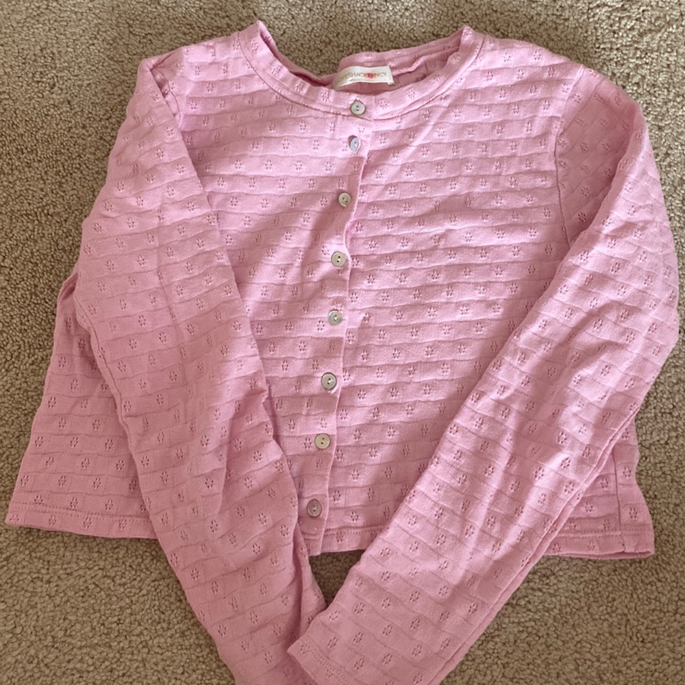 Pink Loveshackfancy cardigan crop top